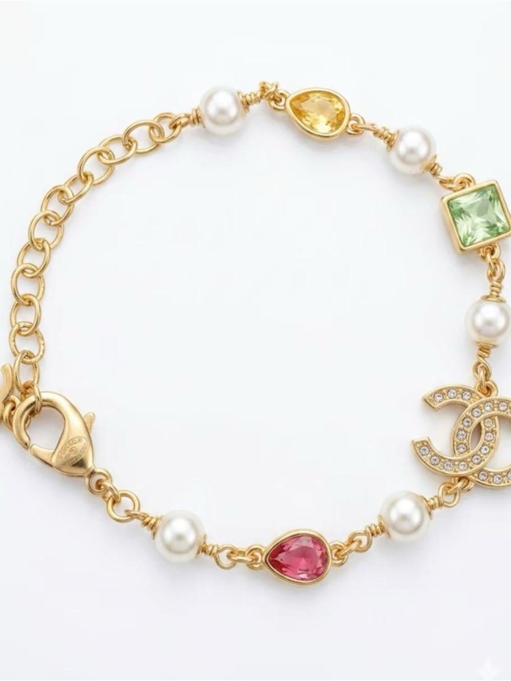 Vintage Style Gold Charm Bracelet Pearl Colorful Stones Elegant Fashion Jewelry - Picture 3 of 6